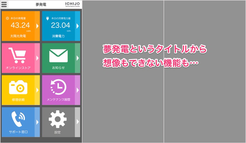 夢発電アプリのメニュー